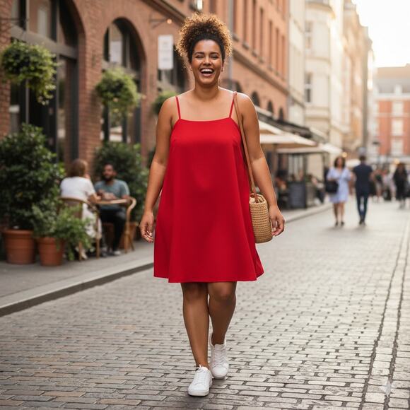 A New Day Linen Dress Womens XXL Summer Beach Casual Midi Red Plus Size Brunch - Picture 1 of 7